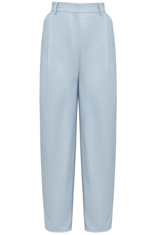 Брюки-бананы из эко-кожи выполнены из эко-кожи и оформлены мягкими сборками от пояса со шлевками и скошенными карманами по бокам.

На модели размер XS