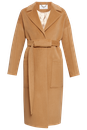 Пальто-халат однобортного кроя со спущенным рукавом и широкими лацканами. Глубокие накладные карманы по бокам, декоративная деталь на ремне.

На модели размер XS