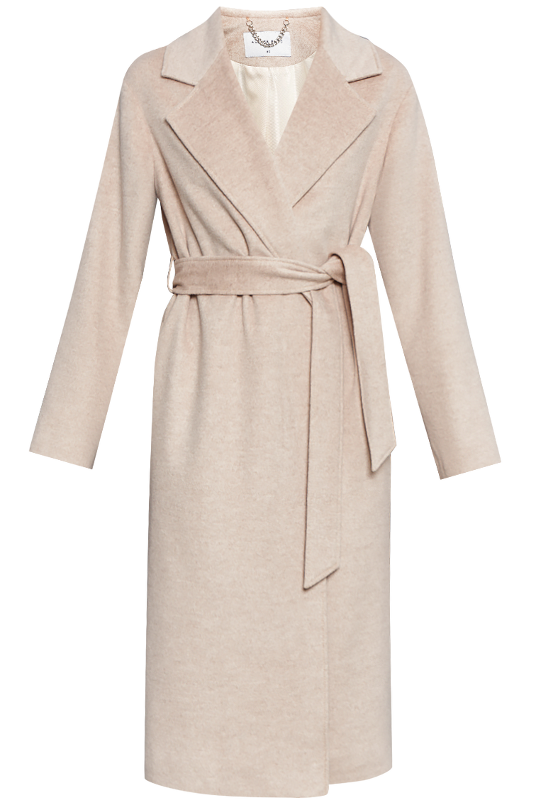 Пальто-халат, цвет: светло-бежевый Allweneed Утонченное пальто-халат А-силуэта. Модель дополнена широким поясом в тон основной ткани.
На модели размер XS
