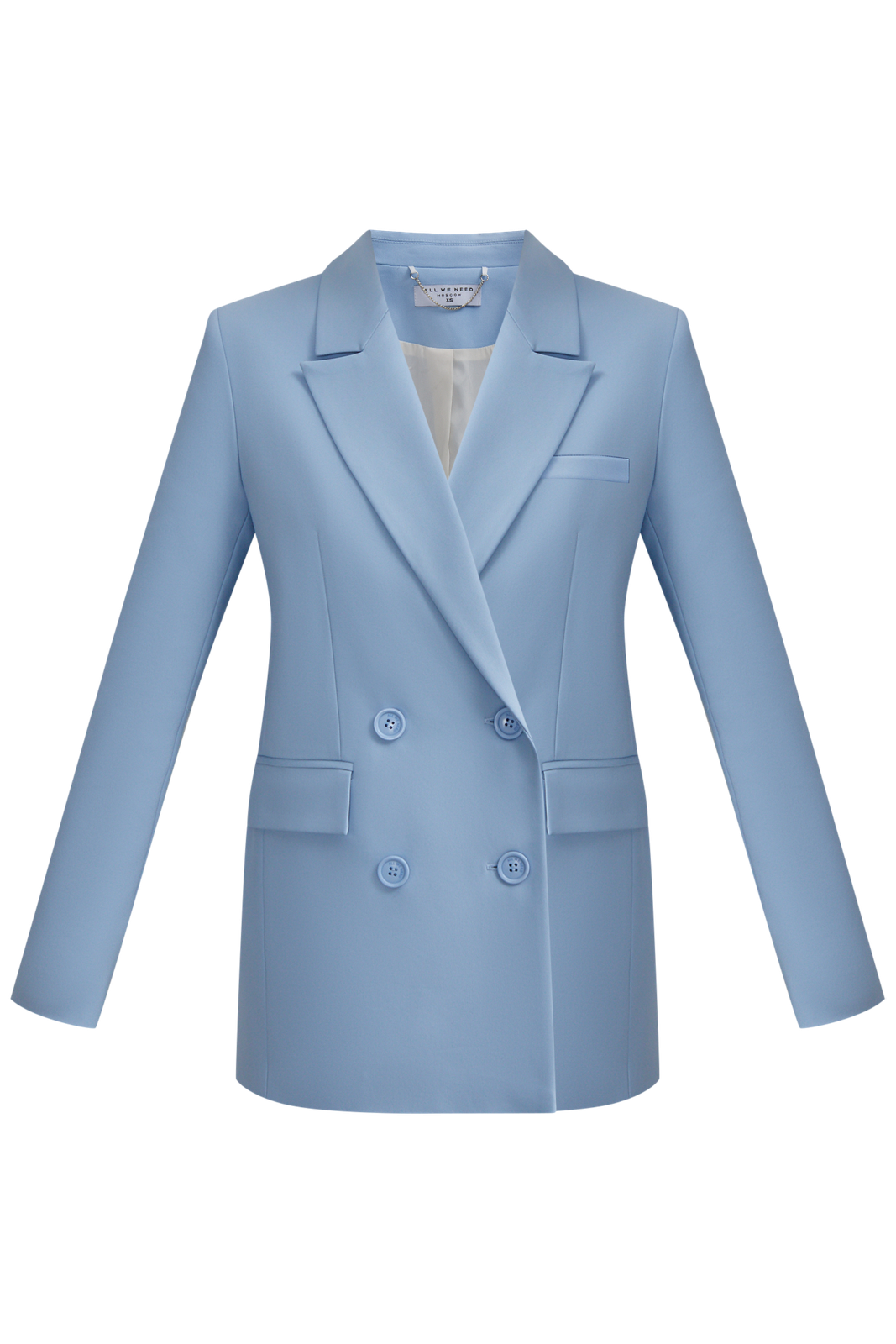 Двубортный жакет oversize кроя. Модель с акцентированной плечевой линией и широкими заостренными лацканами, балансирующими силуэт.

На модели размер XS