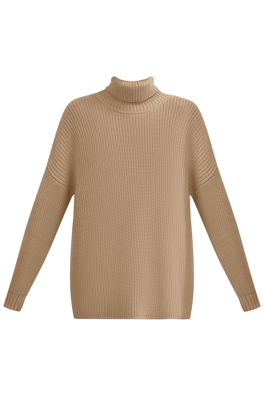 Оверсайз джемпер из хлопкового трикотажа оформлен объемными приспущенными рукавами и высокой горловиной-стойкой. Ребристая отделка в рубчик.

На модели размер ONE SIZE