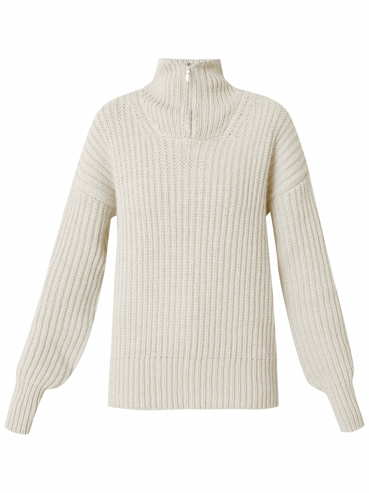 


Объемный вязаный джемпер из мягкой шерсти с горловиной-стойкой на молнии. Уютная ребристая текстура и 100% комфорт.

На модели размер ONE SIZE