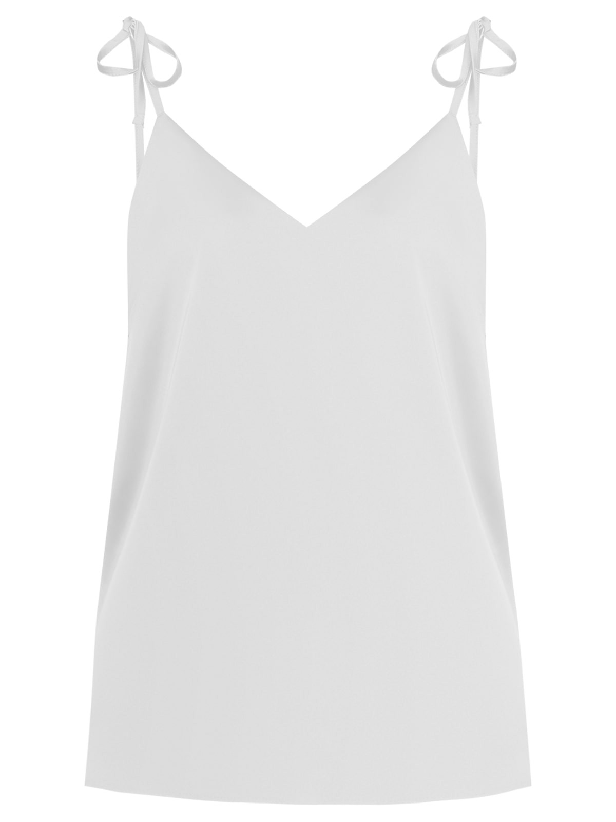 Топ в бельевом стиле оформлен аккуратным V-вырезом и тонкими бретельками на завязках. Универсальный выбор при создании повседневного, офисного и образа для выхода в свет. Сочетайте с юбкой в тон и лаконичными украшениями.

На модели размер XS