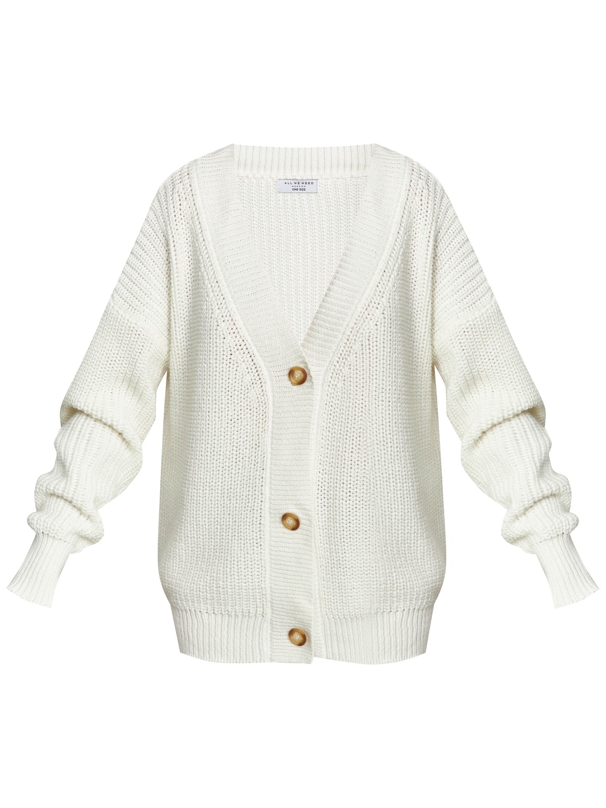 Кардиган трикотажный на пуговицах, цвет: белый Allweneed Кардиган oversize с V-образным вырезом и спущенным плечом. Модель дополнена 3 роговыми пуговицами. Дополните теплый и уютный образ бельевым топом или футболкой.
На модели размер one size