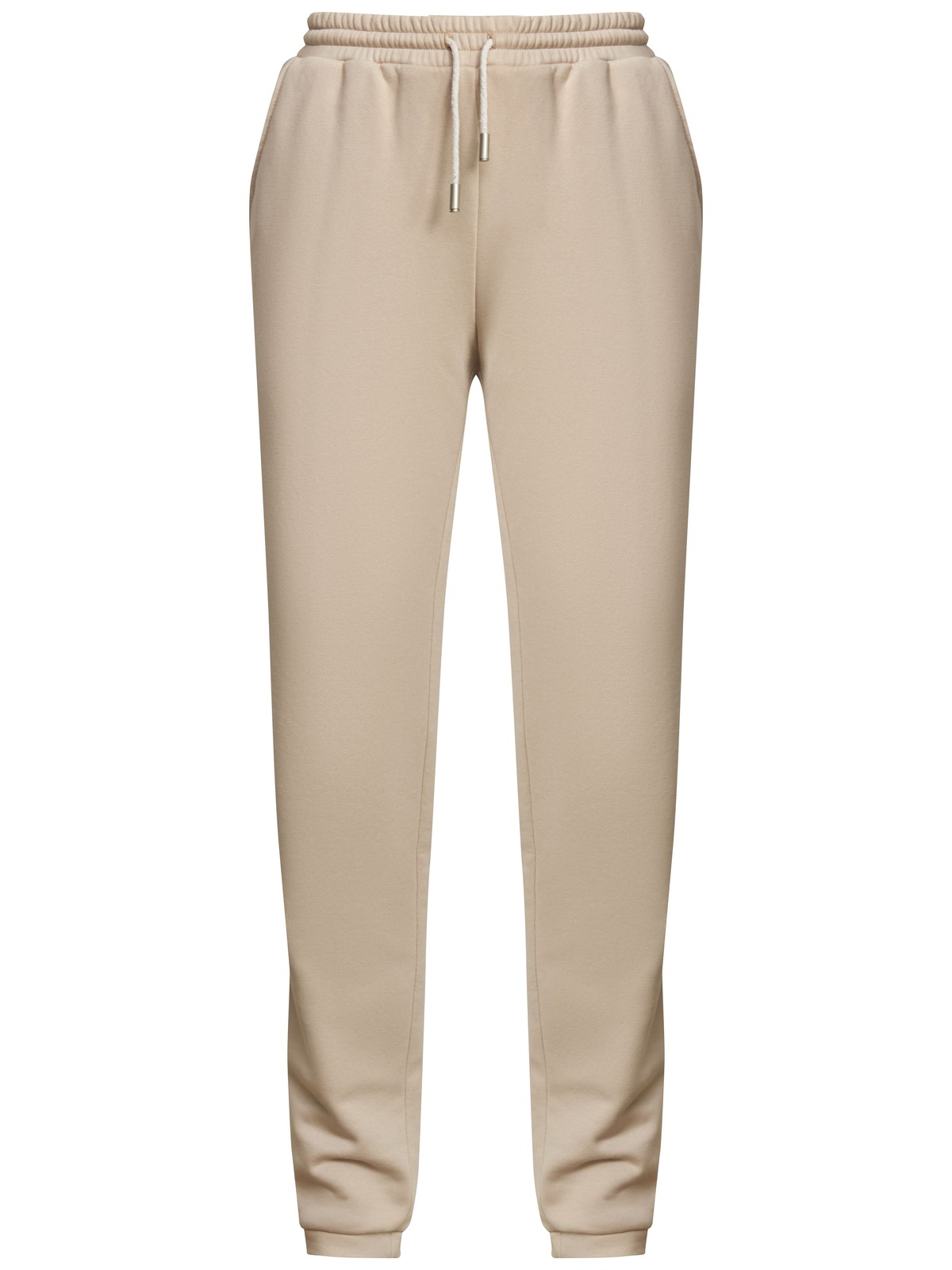 Брюки свободного спортивного силуэта. Модель дополнена манжетами из основной ткани по низу изделия и карманами по боковым швам. На поясе у брюк пояс, регулируемый завязками. Дополните свой образ толстовкой в тон изделия.

На модели размер XS