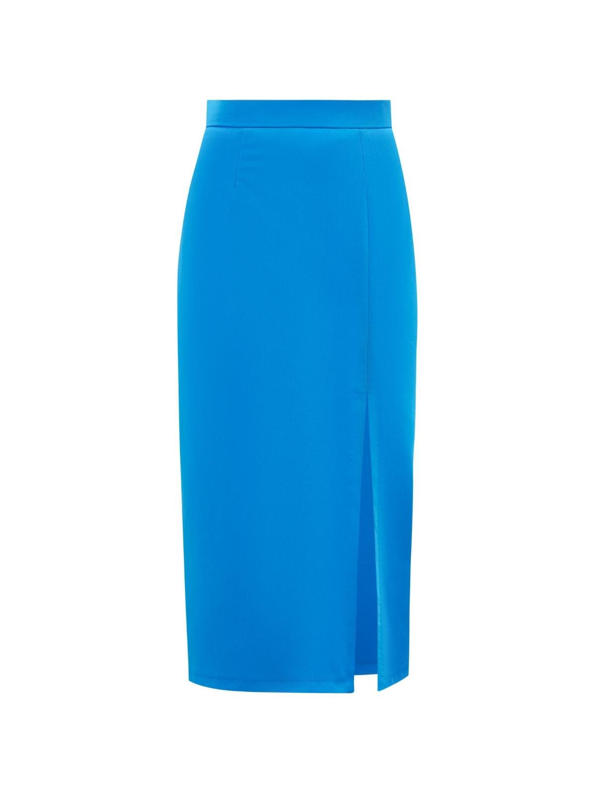 Юбка-карандаш средней длины. Высокая посадка на талии акцентирует силуэт, а глубокий вырез сбоку придает образу чувственности. Дополните образ контрастной водолазкой или боди, жакетом в тон и туфлями на устойчивом каблуке.

На модели размер XS