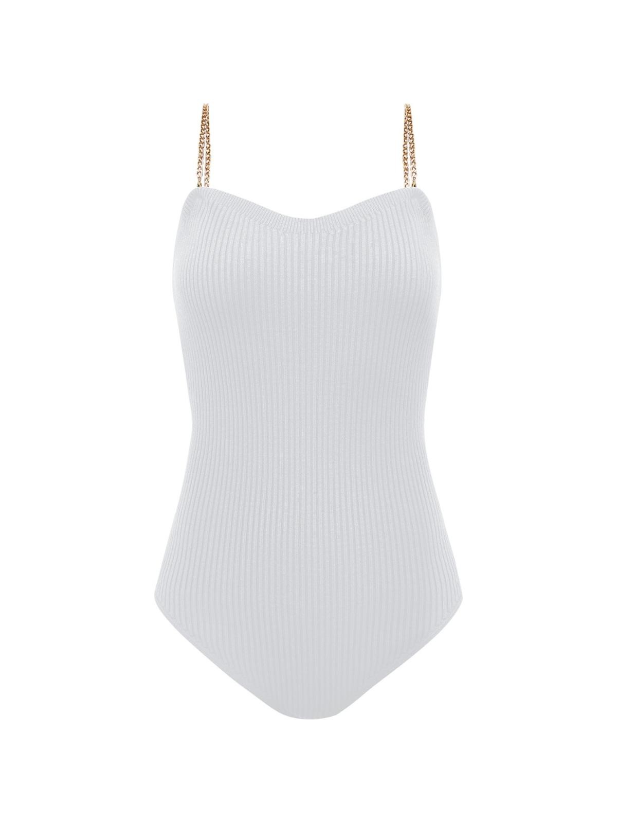 


Боди из вязаного трикотажа с золотыми цепочками. Цепочки отстегиваются, и вы можете заменить их при желании. Посадка по фигуре подчеркивает женственные изгибы. Модель выполнена из эластичного материала, который хорошо держит форму и облегает фигуру. Рекомендуем сочетать с брюками и джинсами на высокой посадке.

На модели размер XS-S