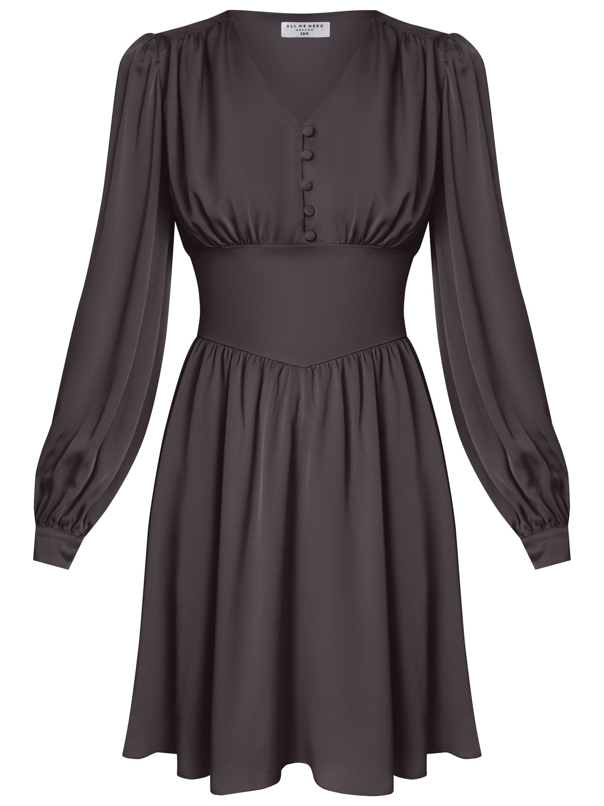 


Мини платье из струящейся ткани с декоративными сборками по всей длине: по линии декольте, объемным рукавам, манжетам и юбке. Застежка на обтяжные пуговицы усиливает романтичное настроение образа.

На модели размер XS