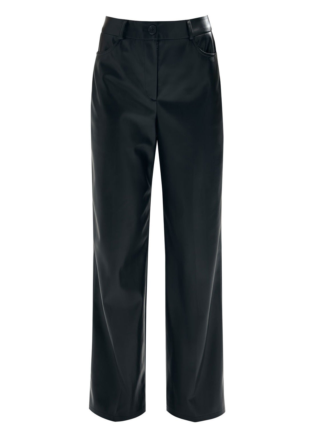 Широкие брюки из экокожи, цвет: Черный Allweneed
Брюки полной длины из экокожи на легкой ворсовой основе. Посадка на линии талии. По фасону брюки напоминают джинсы: кокетка, накладные карманы, отстрочки и шлевки на поясе. Можно носить не только на работу с рубашкой и жакетом, но и на вечеринку с топом-бандо.
На модели размер XS