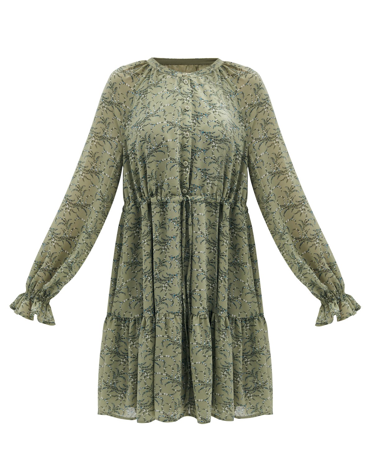 Платье-мини с ярусами, цвет: оливковый Allweneed
Платье-мини из легкого шифона с нежным цветочным принтом. Модель на хлопковой основе, поэтому в ней комфортно и весной, и летом. Свободное платье с ярусами можно затянуть шнурочком из собственной ткани. Воротник лежащая стойка и застежка с пуговицами до линии талии. Воздушные рукава и нижний ярус со сборками. На рукаве есть тонкая резиночка для фиксации. Нам уже не терпится закружиться в платье среди цветов и деревьев.
На модели размер XS\S
