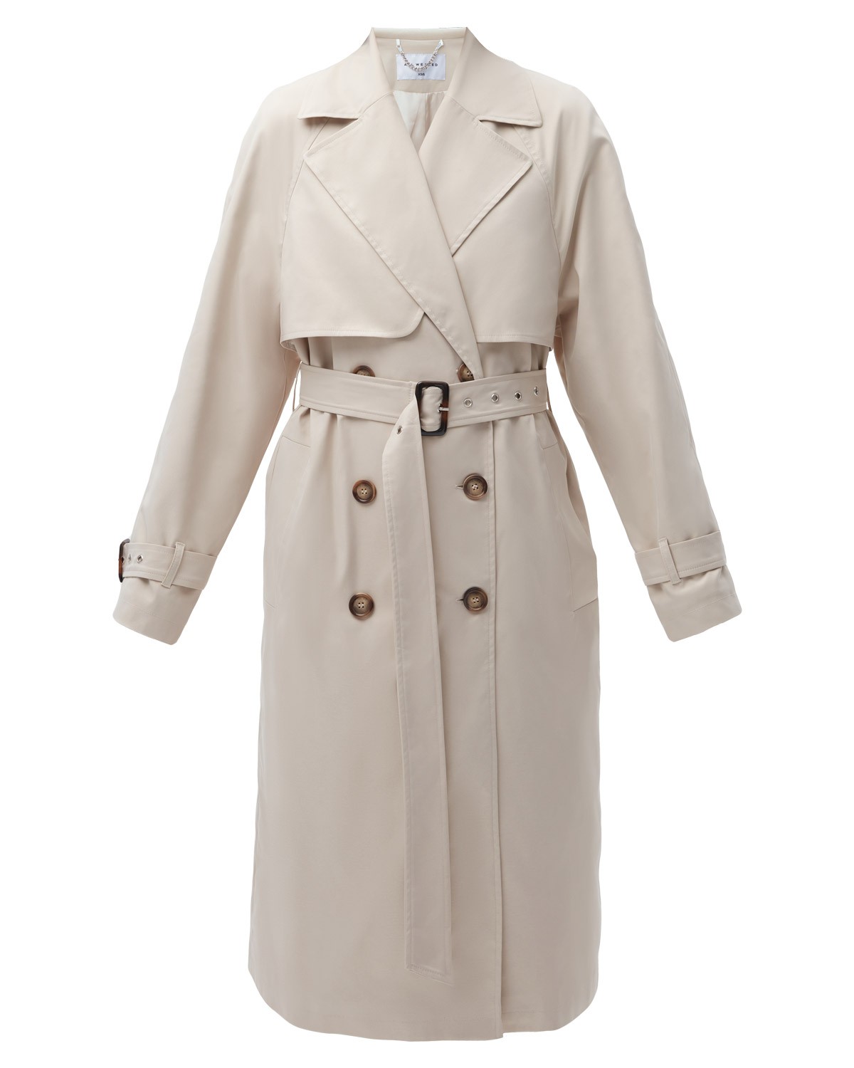 Тренч, цвет: молочный Allweneed Плащдвубортного кроя с застежкой на крупные однотонные пуговицы. Отлетная кокетка, А-силуэт и длинный пояс на талии добавляют образу легкости, а цветовая гамма создает поистине весеннее настроение.