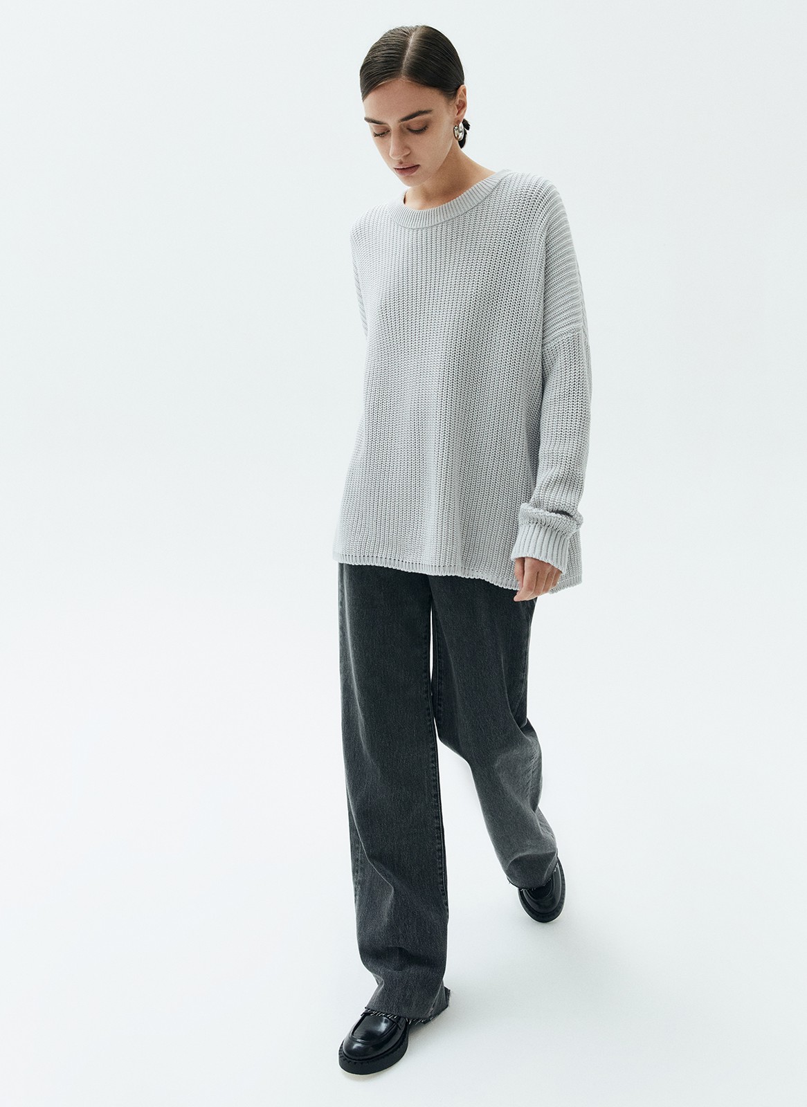 Свитер с круглым вырезом, цвет: светло-серый Allweneed