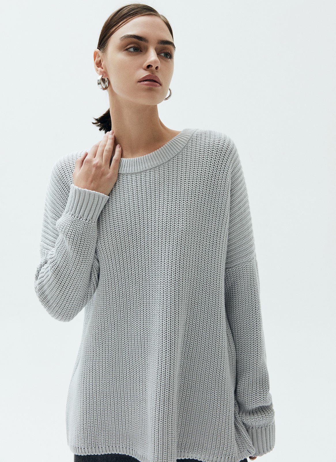 Свитер с круглым вырезом, цвет: светло-серый Allweneed
