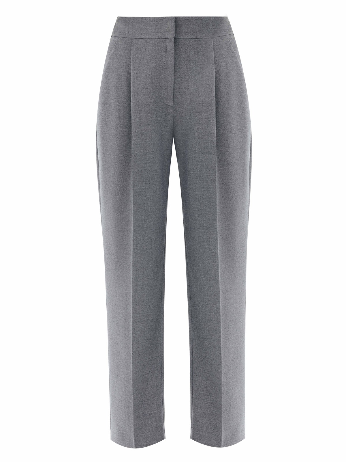 Брюки укороченные, зауженные к низу, цвет: серый Allweneed Зауженные брюки на средней посадке из костюмной ткани. Модель на складке и со стрелкой. Ткань хорошо держит форму, поэтому изделие долго сохраняет свой первоначальный вид. Два кармана с отрезным бочком и скрытая застёжка на молнию. Мы любим такую длину брюк, которая смотрится оптимально с обувью на каблуке и без него. Идеально, чтобы создать образ деловой леди с жакетом.