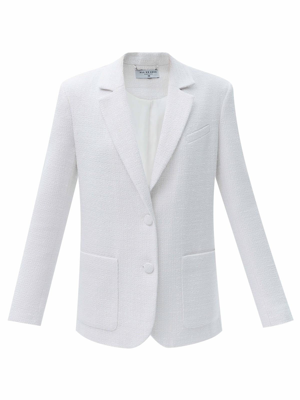 Жакет фактурный, цвет: молочный Allweneed
Фактурный однобортный жакет. Классическая линия плеча, шлица, лацканы, накладные карманы, застёжка на матовые пуговицы в тон и структура ткани подчёркивают статусность модели, а современный в меру свободный крой даёт ей огромный потенциал.
Носите с мини-юбкой из этой же ткани, чтобы создать острый актуальный образ, или с прямыми базовыми джинсами в офис.