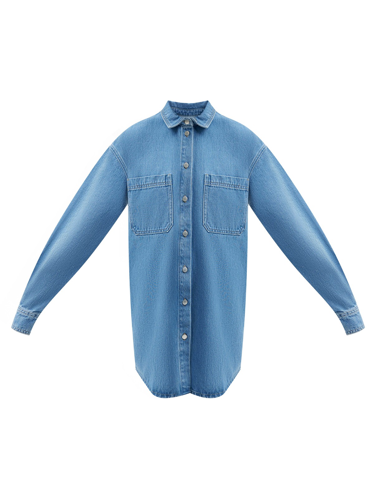 Удлиненная рубашка из денима останется классикой на долгие годы. Планка с пуговицами, отложной воротник и спущенное плечо. Носите как платье или как рубашку. Модель выполнена из премиального 100% хлопкового денима с брендированной фурнитурой.