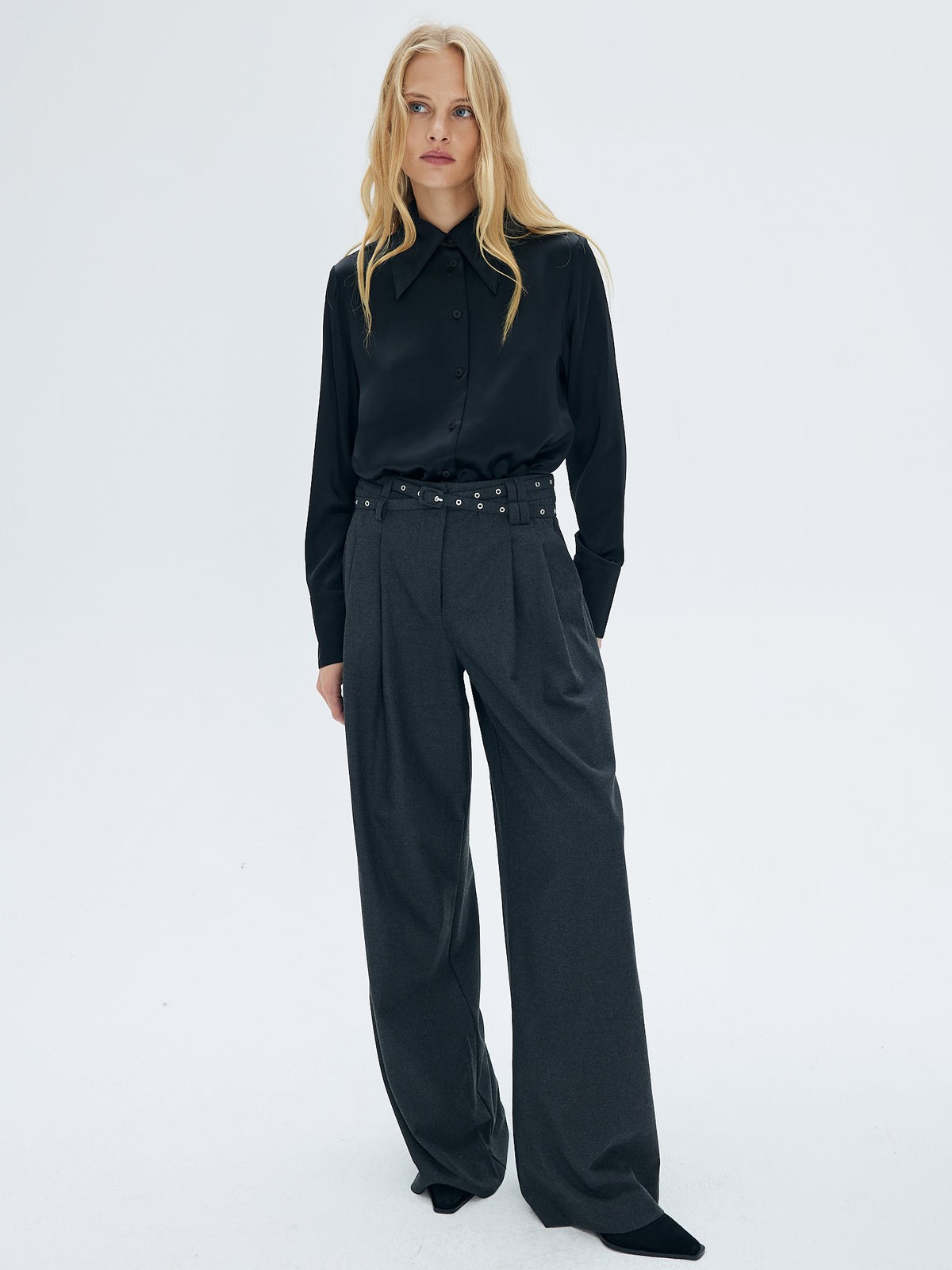 Шелковая рубашка с широким воротником, цвет: Черный Allweneed