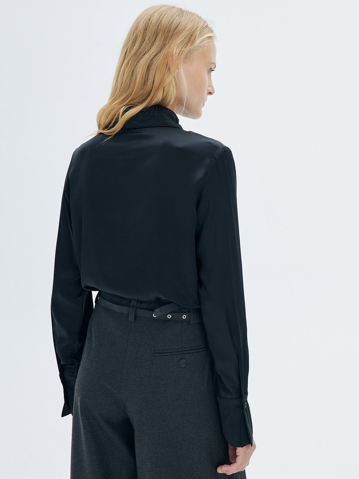 Шелковая рубашка с широким воротником, цвет: Черный Allweneed